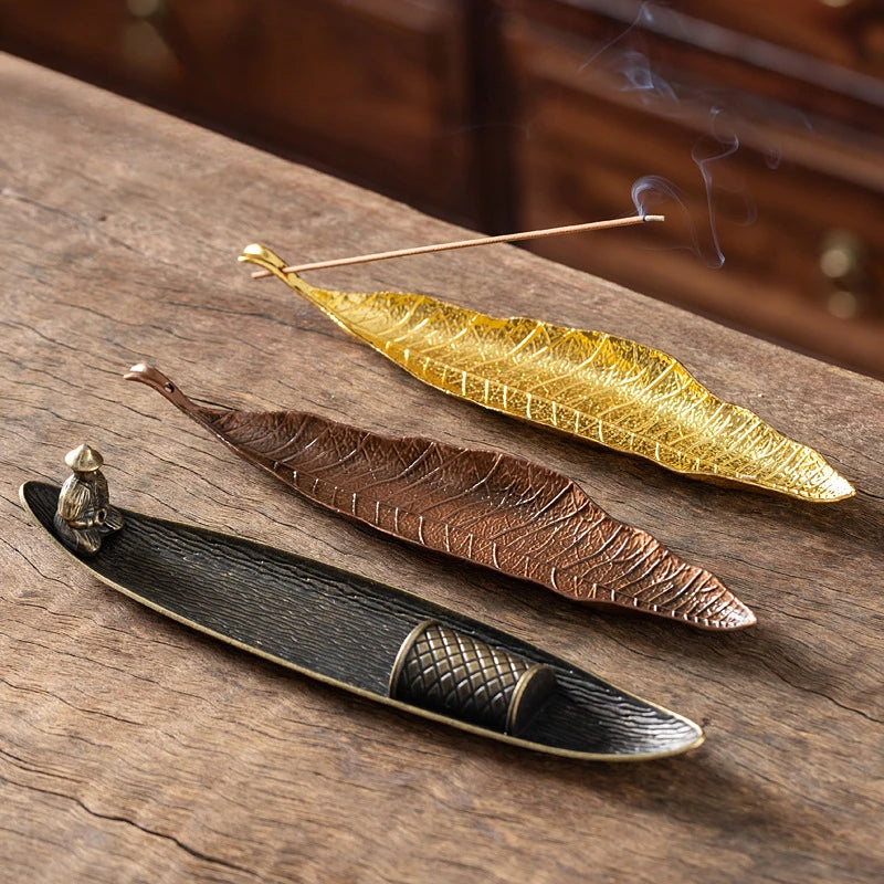 Creative Incense Holder Boat Old Men Fishing Incense Burners Bamboo Raft Long Leafs Censer Incense Stick Burner Home Decor Oasis Select