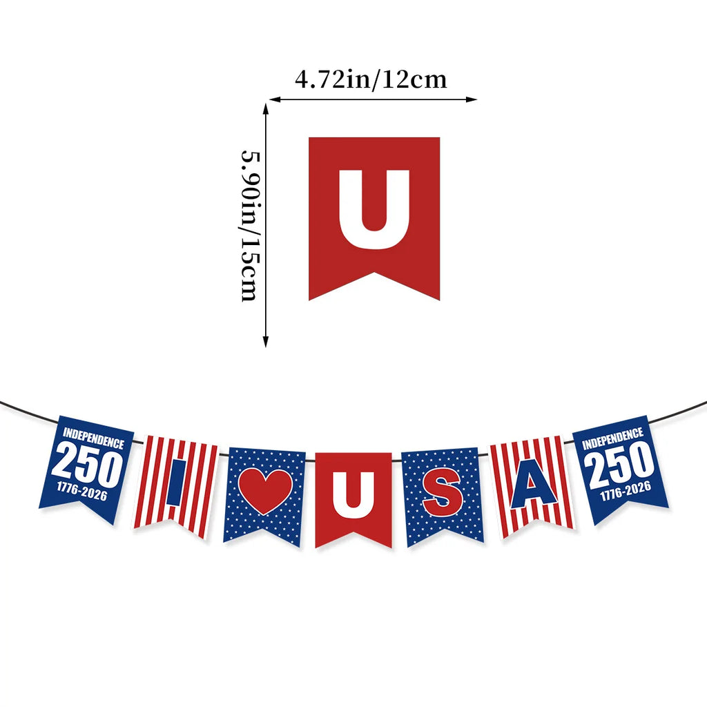 America 250th Anniversary Party Decoration 1776-2026 USA July 4th Flag Banner Pennant Wholesale Oasis Select Set B