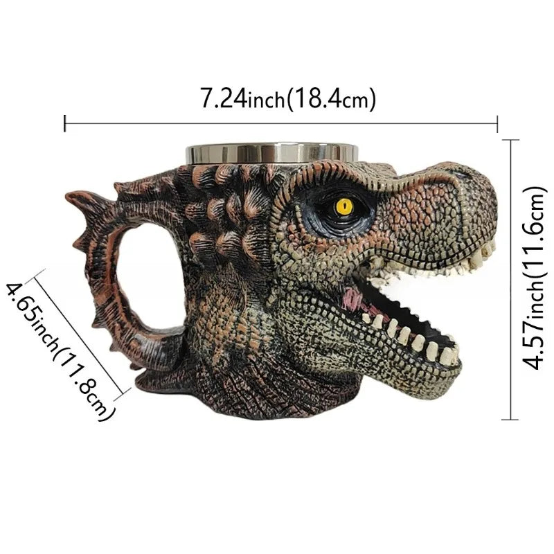 Dinosaur Mug Creative Resin Stainless Steel Retro Dinosaur Head Novel Gift Choice Exclusive Unique Drinking Utensil Oasis Select Dinosaur mug 300ml