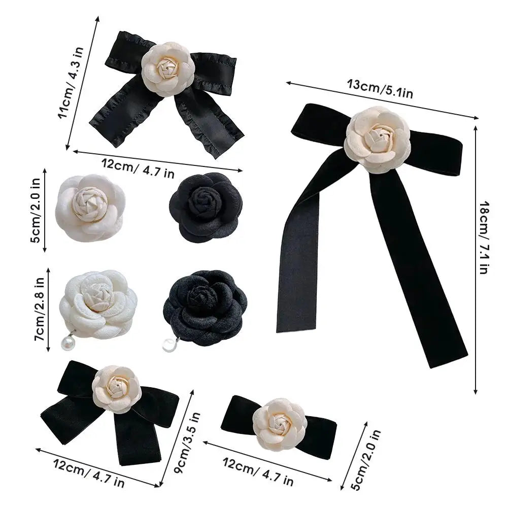 New Fabric Camellia Flower Brooch Velvet Bow Tie Ladies College Style Shirt Collar Pins Vintage Wedding Party Brooches for Women Oasis Select
