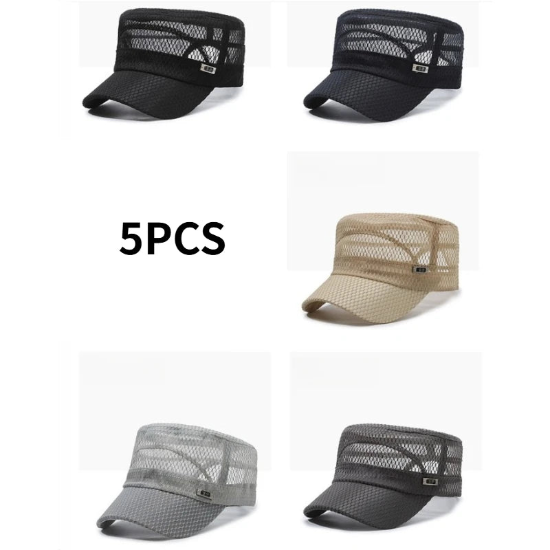 5-piece full mesh breathable flat-top hat | Summer outdoor sun protection hat, men's and women's casual mesh cap Oasis Select
