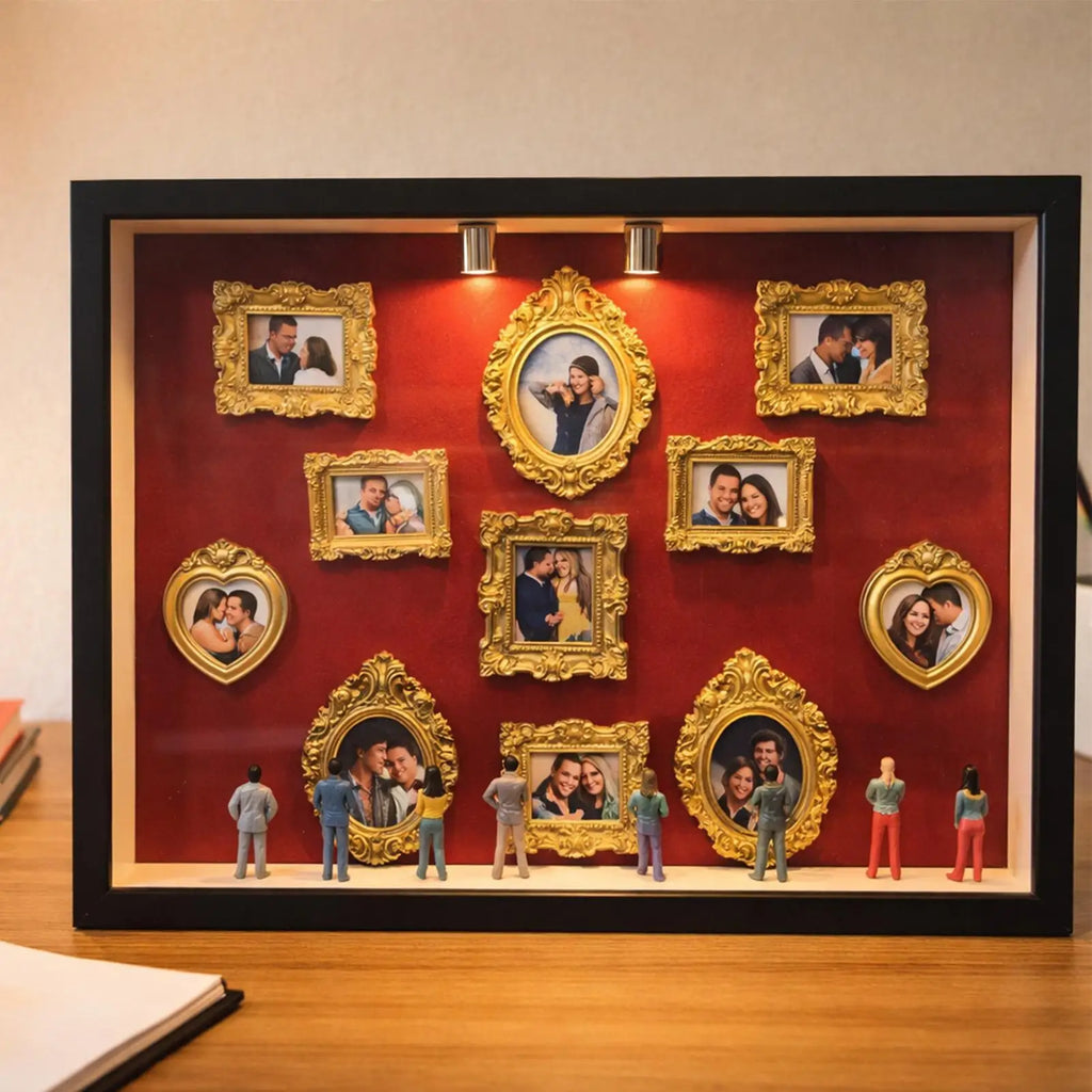 Silhouette Box Photo Display Silhouette Case with Light 11 Pieces Miniature Photo Frame with 8 Figurines for Home Valentine's Oasis Select