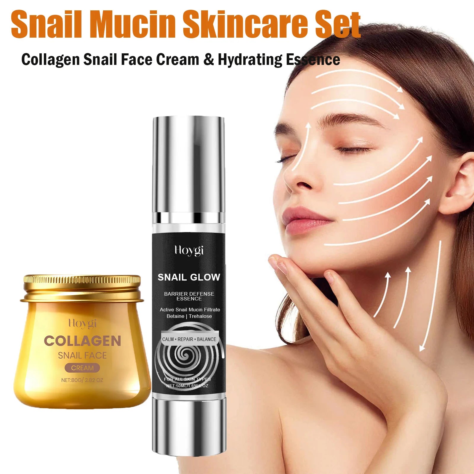 Snail Mucin Skincare Set Collagen Snail Face Cream & Hydrating Essence Firming Pore-Tightening Soothing Improves Skin Texture Oasis Select