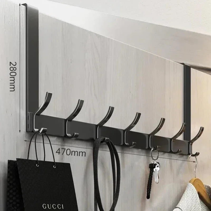 Over-the-Door Home Organizer Rack Quick Install Clothes Coat Hat Towel Hanger - Bathroom Accessories Holder for Storage Oasis Select Black 7 hooks