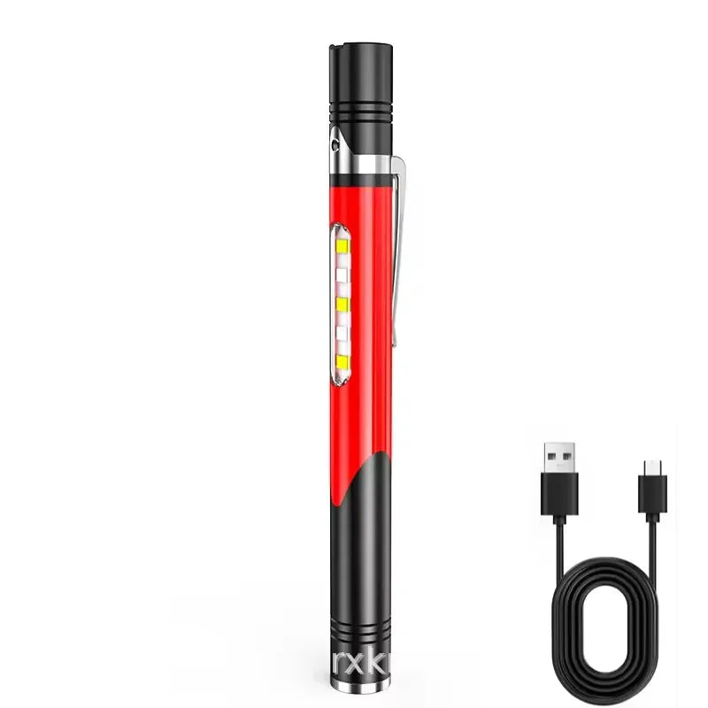 Pen Light with Cob Lights 4 Modes USB Rechargeable Pen Flashlight Mini Portable Pocket Torch for Work Emergency Nurses Doctor Oasis Select Red type Built-in battery