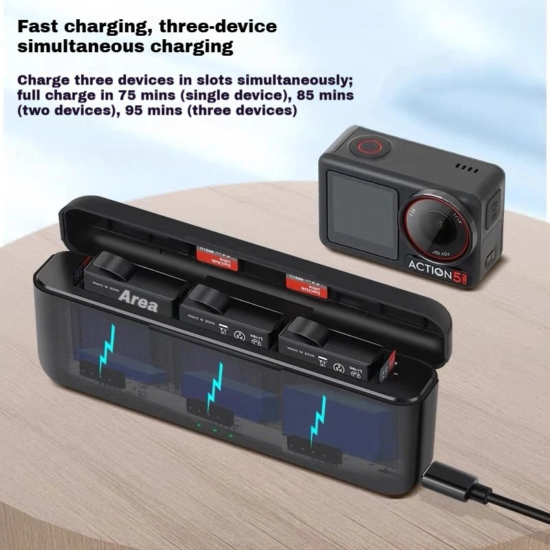DJI Osmo Action 6/5 Pro/4/3 Triple Battery Charger + TF Card Case