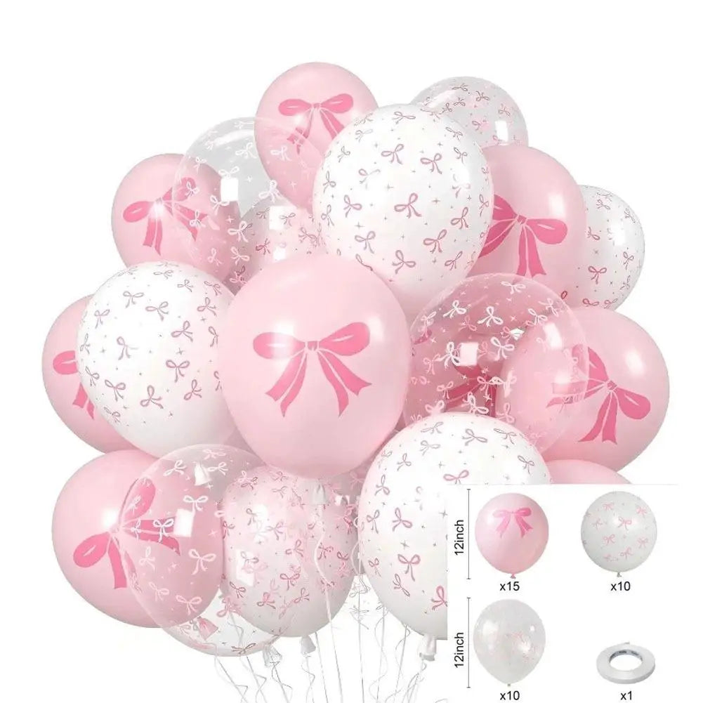 60/35/30pcs Bow Theme Latex Balloons 12 Inches White Pink Bowknot Print, for Girls Birthday Party Baby Shower Wedding Decor Oasis Select