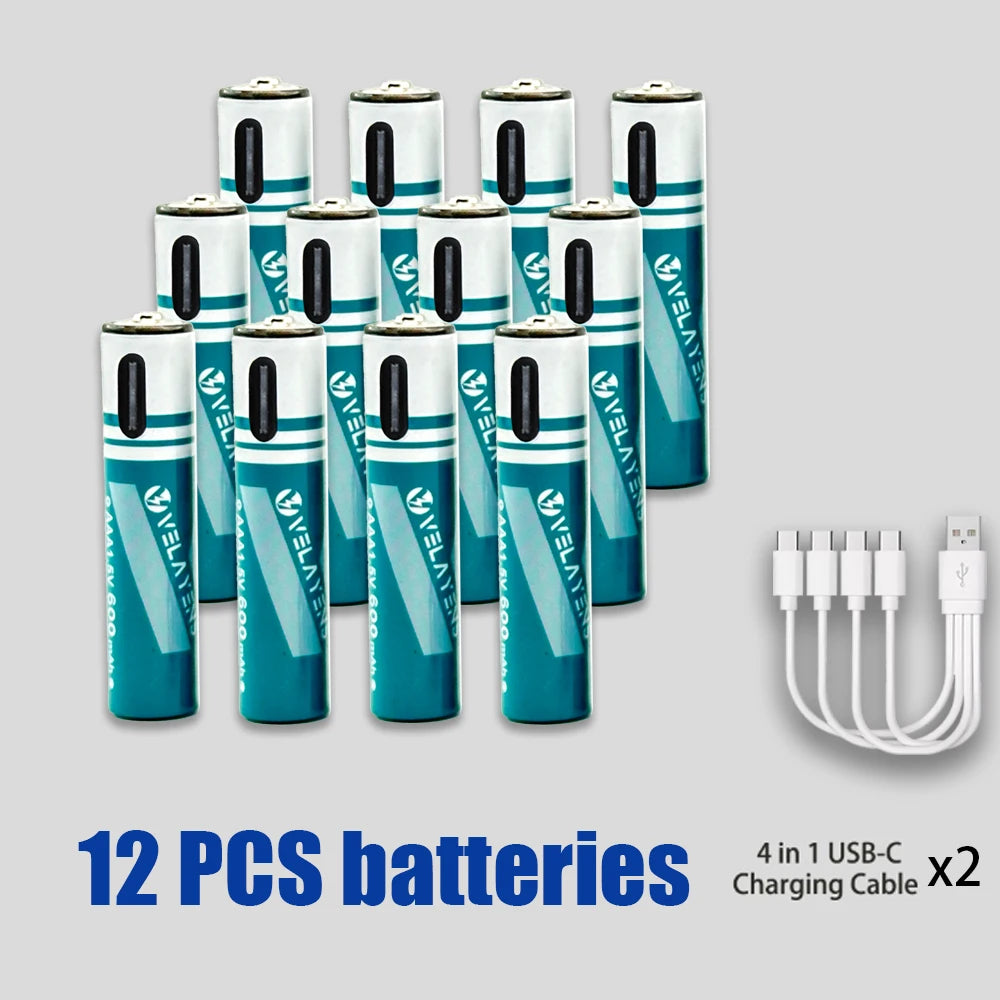 Long Lasting 600mAh AAA Rechargeable Battery Durable AAA Battery with USB C Charge Cable for High-Drain Devices Cameras Remotes Oasis Select 12PCS Battery 2Cable China Mainland