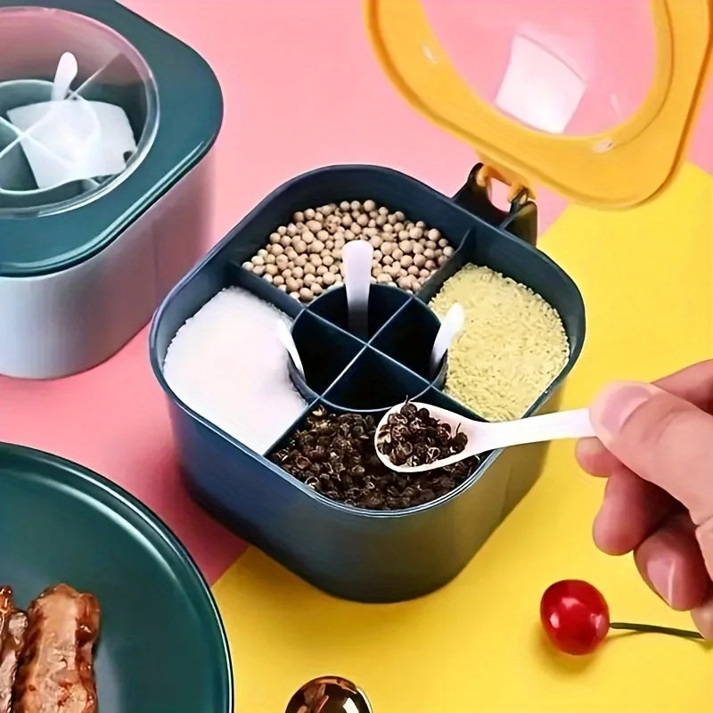 A 4-In-1 Large Capacity Seasoning Box with a Lid And Spoons Comes with Four Spoons for in The Home Kitchen for Salt Containers Oasis Select