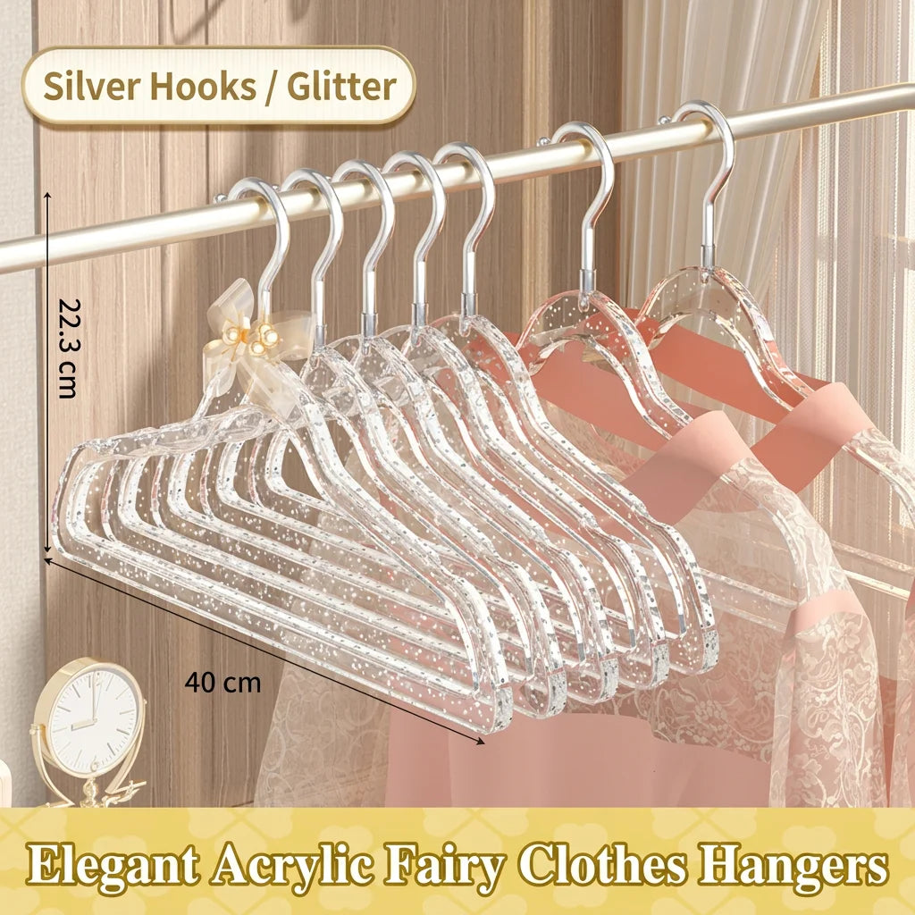 Acrylic Hanger Home Clothes Non-slip Trouser Rack Drying Coat Suit Space Saving Hanger Rack Wardrobe Storage Organization Oasis Select Silver Pink10pcs