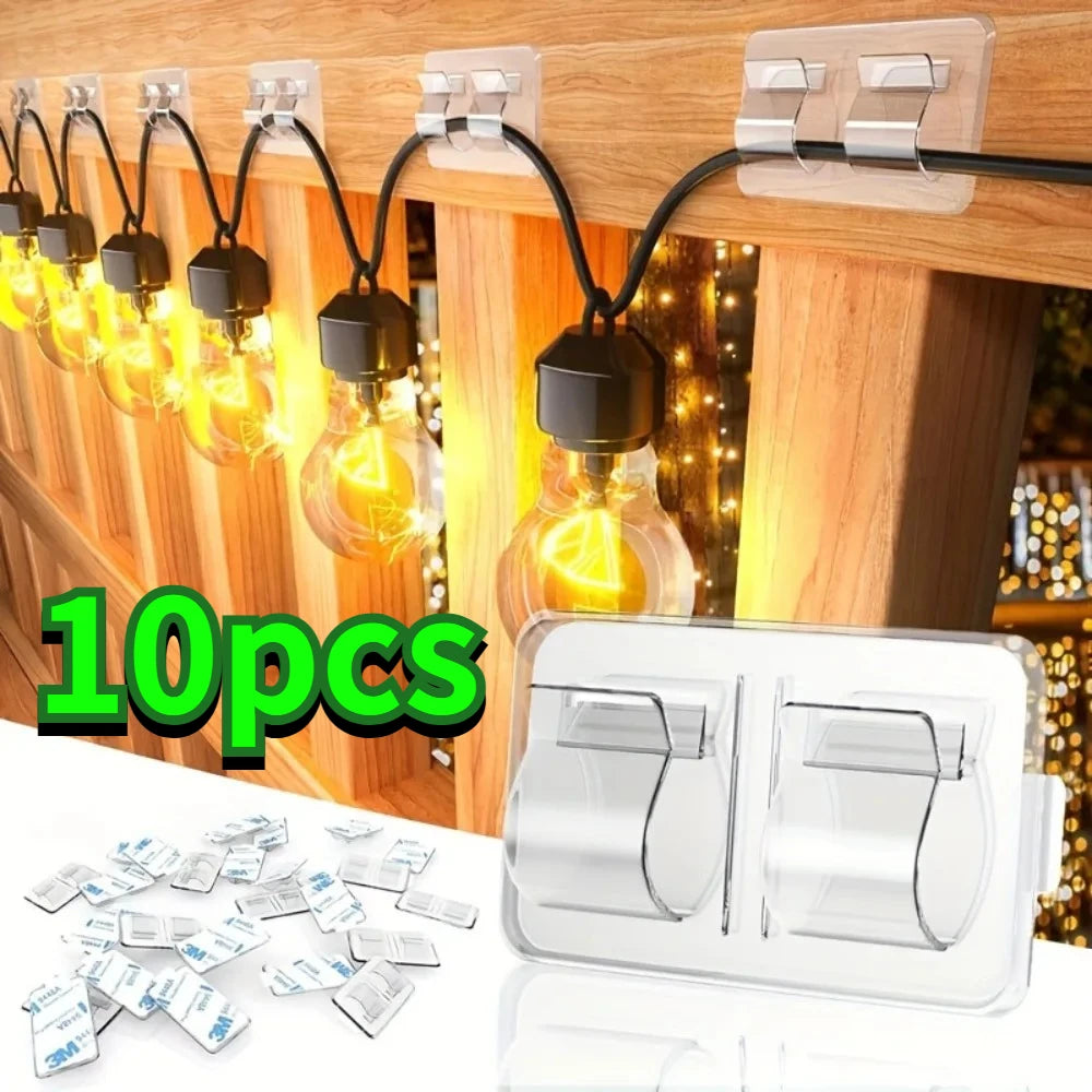 10pcs Hooks for Outdoor String Lights - Durable, Clear Self-Adhesive Clips for Christmas Light Hanging & Cable Management Oasis Select