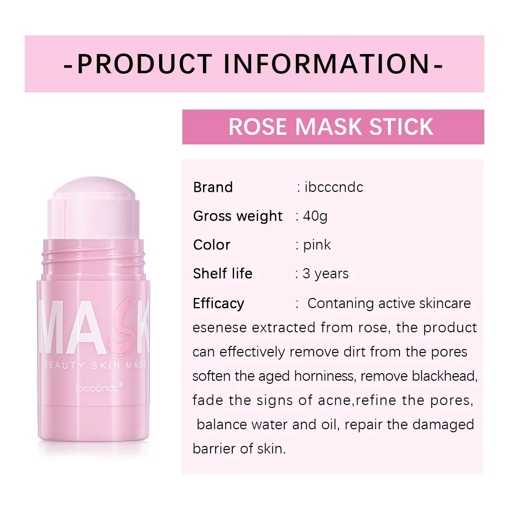 40g Face Clean Mask Rose/Green Tea Extract Cleansing Stick Deep Moisturizing Shrink Pores Blackhead Film Smear Oil Control Mask Oasis Select