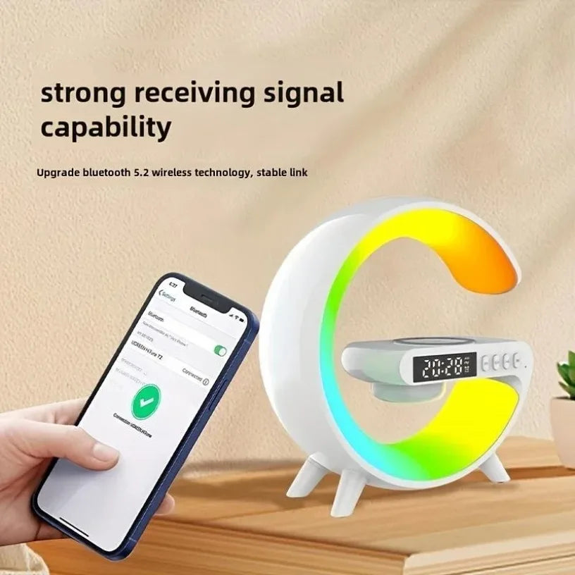 Universally Multi Functional Wireless Speaker with RGB Night Light Alarm Clock For iPhone Samsung Xiaomi Charging Station Oasis Select