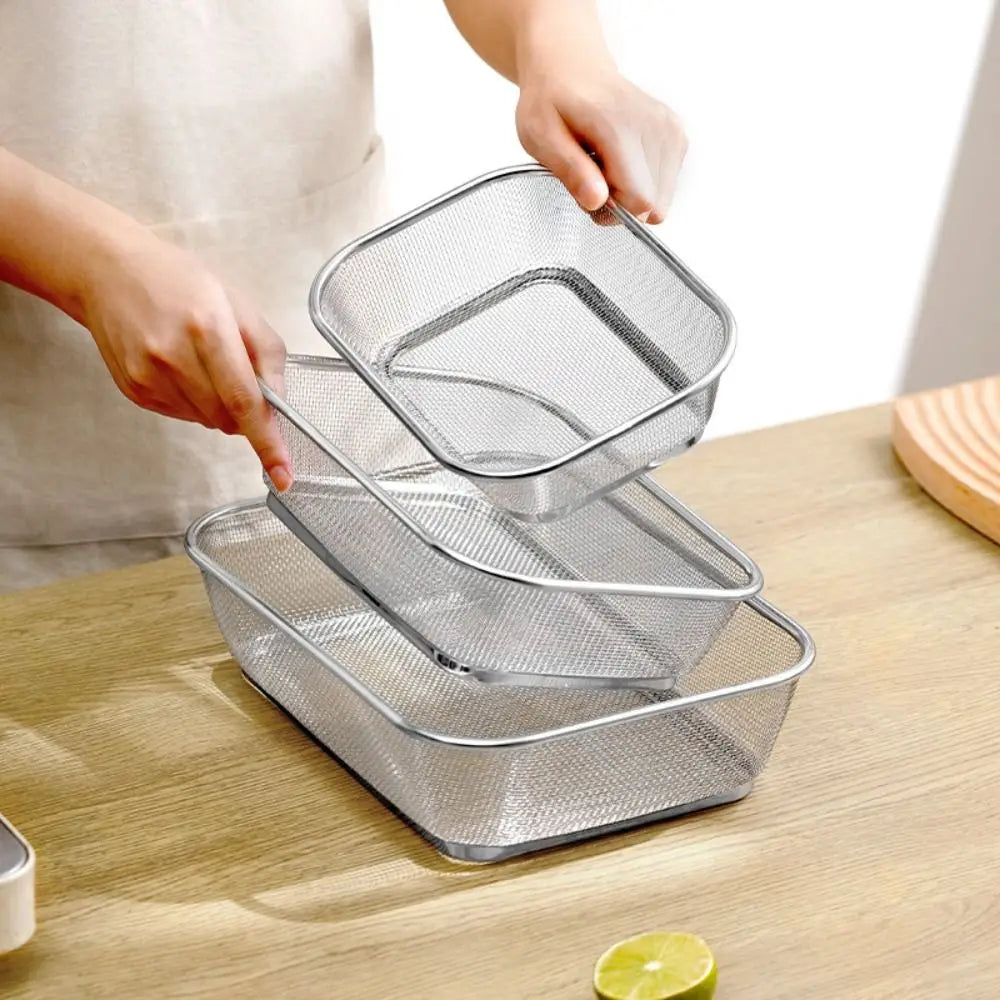 Simple Square Drain Basket Stainless Steel Hollow Out Rice Washing Basin Thickened Kitchen Storage Basket Oasis Select
