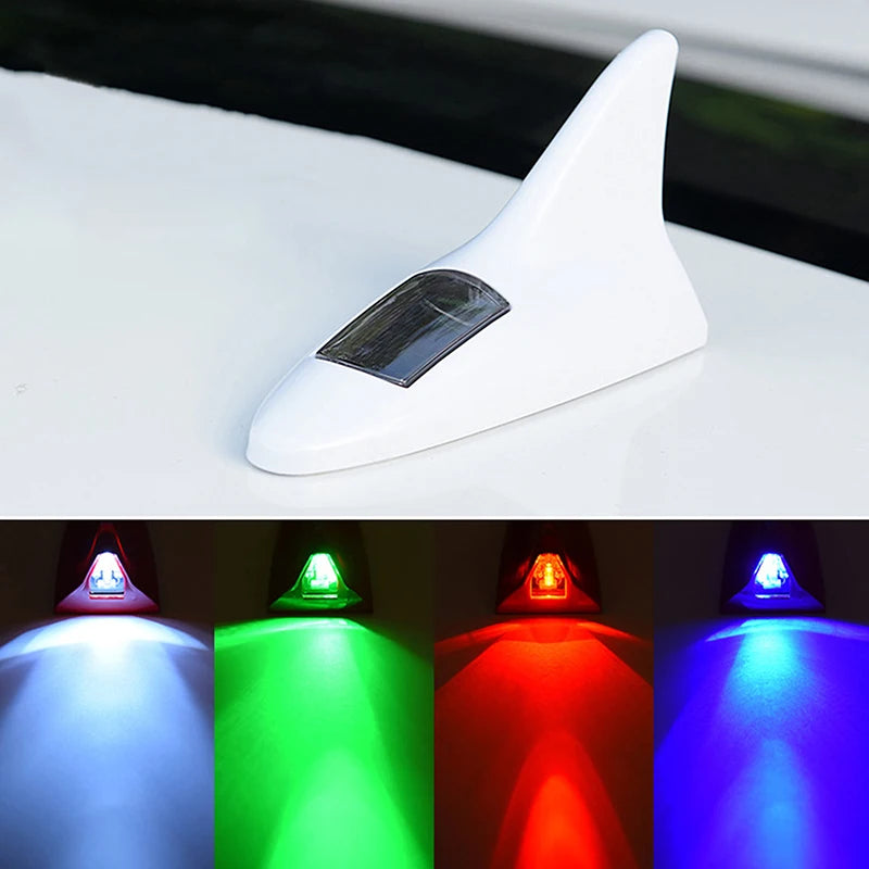 Universal Car Shark Fin Antenna Roof Tail Modification Light with Solar LED Light Car Antenna Driving Safety Warning Light Oasis Select