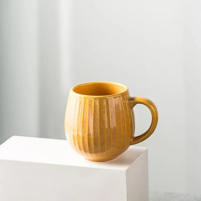 500ml Creative Personality Mug Breakfast Cereal Milk Cute Ceramic Cup Daily Household Large-capacity Retro Coffee Cup Oasis Select Yellow 500ml