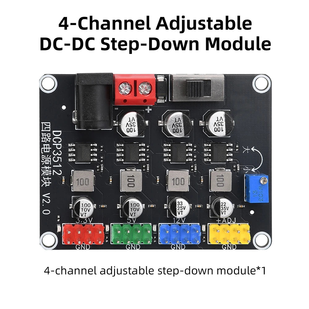 DC-DC Conversion Module DC6V-30V to DC0.9V-29.6V Adjustable Output DCP3512 Four-Way Power Module Power Switch Oasis Select