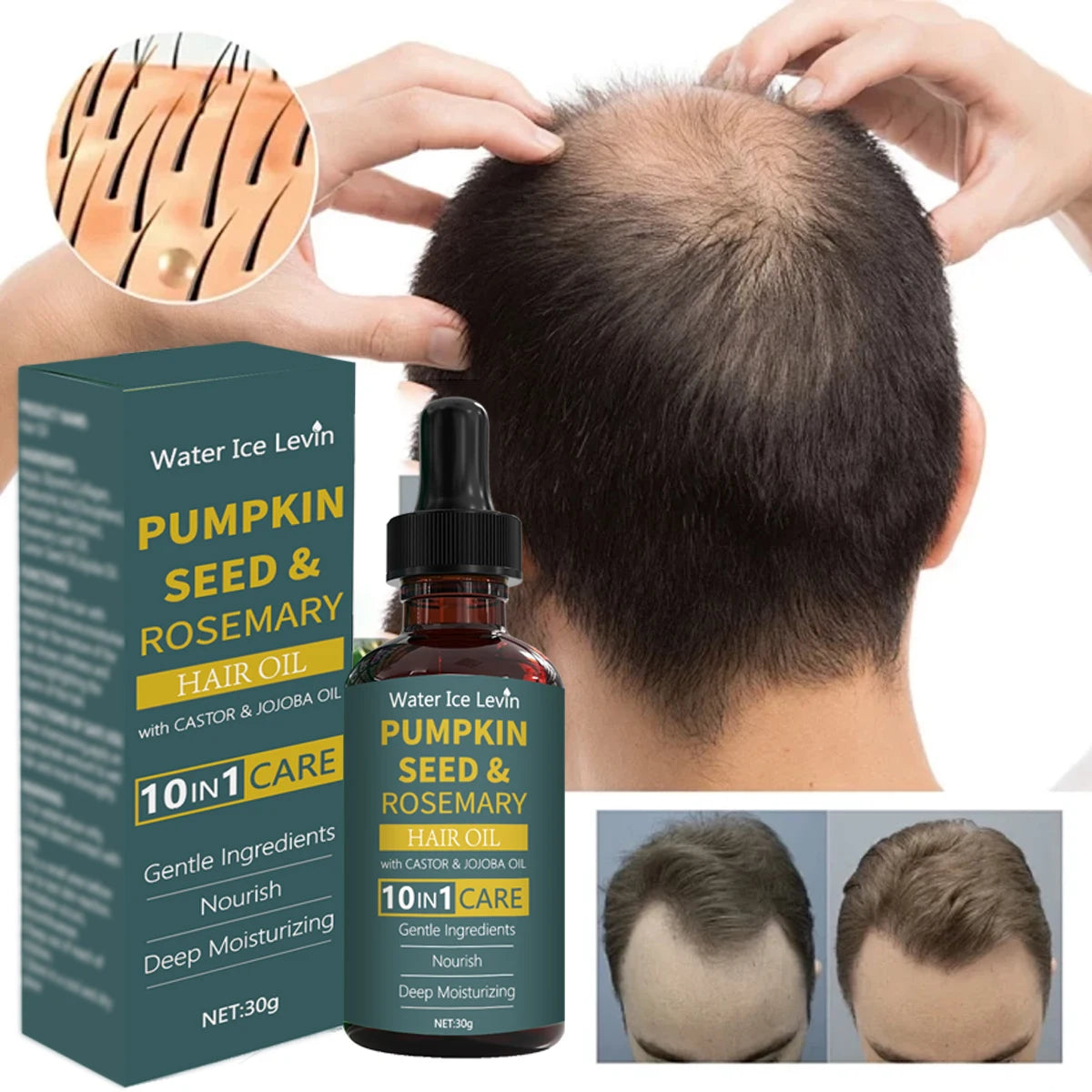 Pumpkin Seed & Rosemary Hair Oil 10-in-1 Care for Deep Nourishing & Moisturizing,Gentle Formula for All Hair Types Oasis Select