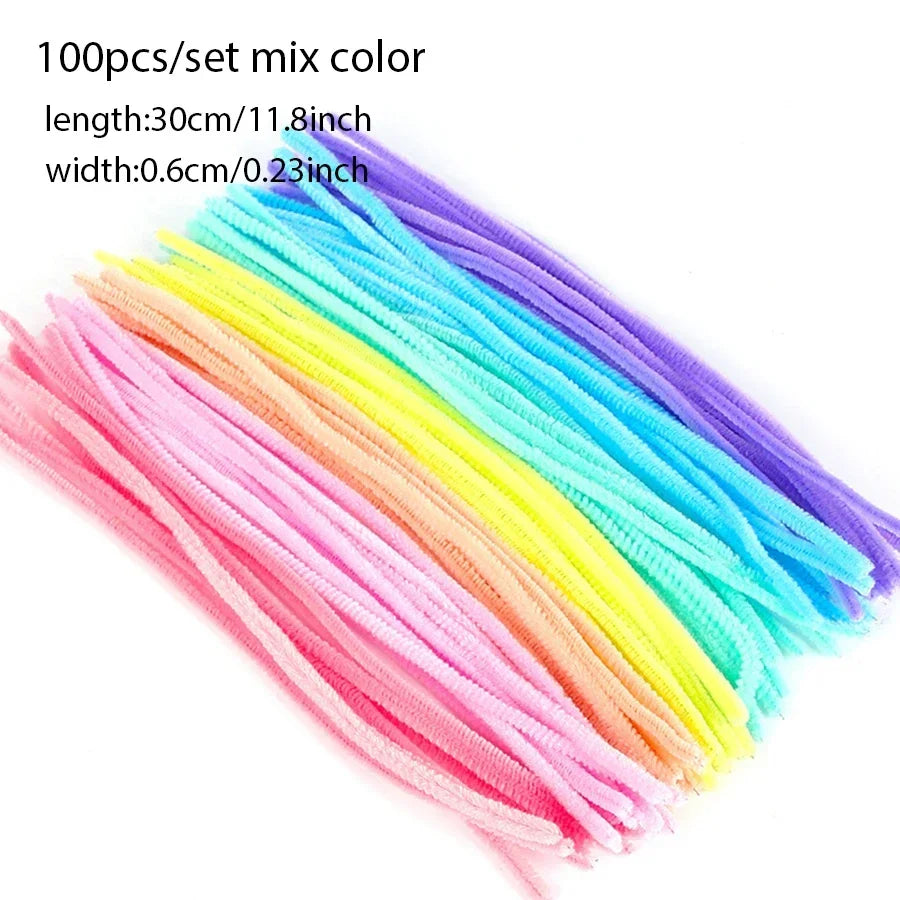 100pcs Set Plush Chenille Craft Sticks Flexible Twisted Wire Strips DIY Handmade Making Materials Creative Hobby Supplies Oasis Select Mix a