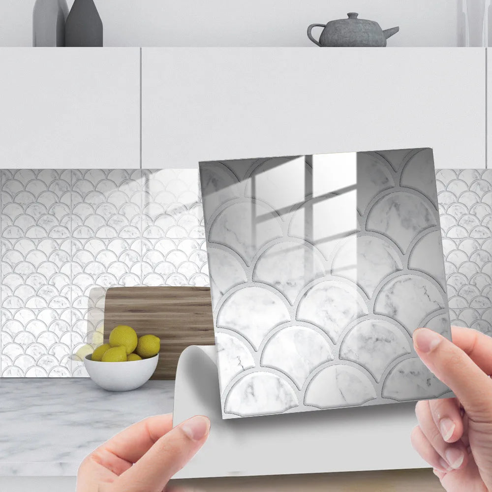Retro marble grain covered with crystal film fish scale visual 3D ceramic tile paste home decoration renovation wall paste Oasis Select DJ-026 10cm x 10cm-25pcs