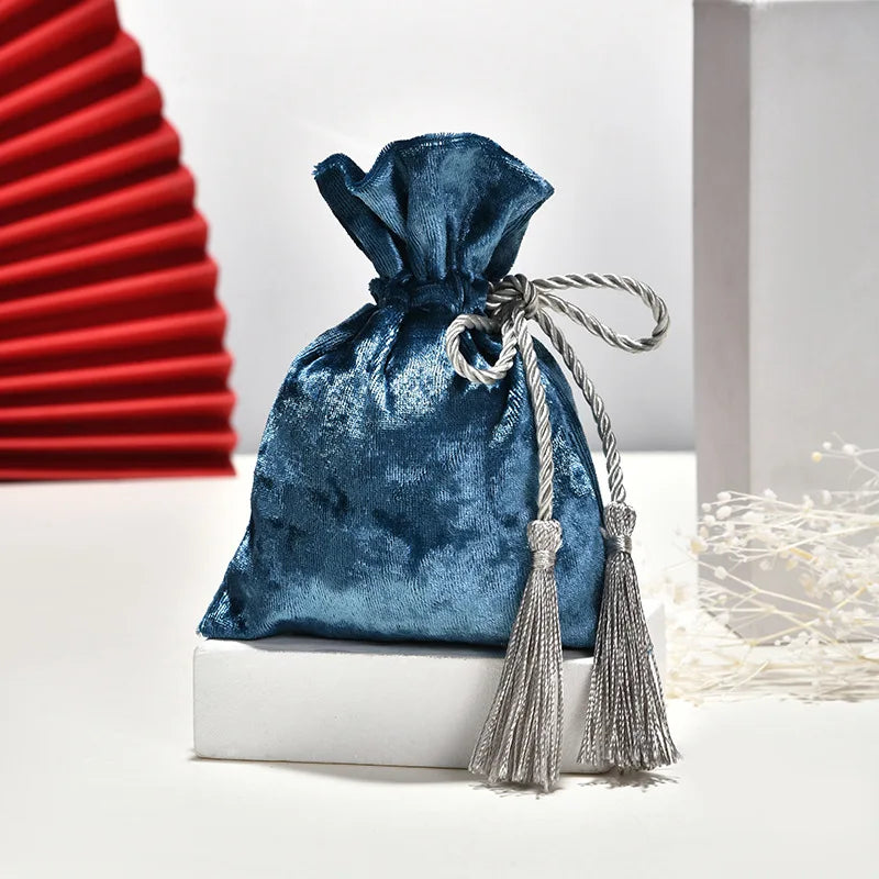 Velvet Cloth Drawstring Tassel Bag Velvet Candy Box Gift Bags Candy Storage Pouches Wedding Birthday Party Jewelry Organizer Oasis Select blue-10x10cm Other