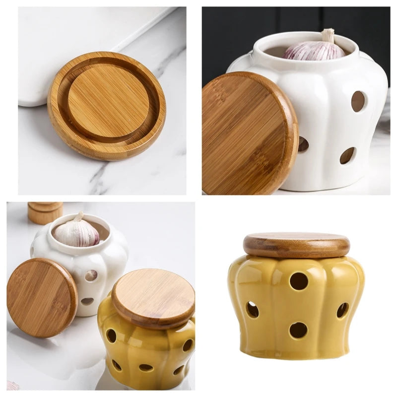 Pumpkin Jar with Lid Hollow Out Kitchen Ventilation Storage Tank Durable Ceramic Garlic Ginger Dried Chili Pepper Storage Jars Oasis Select