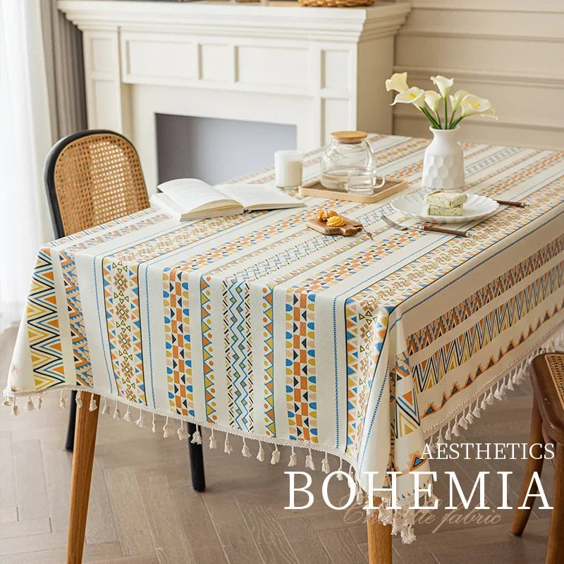 Bohemian Cotton Linen Do-in Tablecloth Rectangular Tassel Waterproof Greaseproof Table Cloth Oasis Select