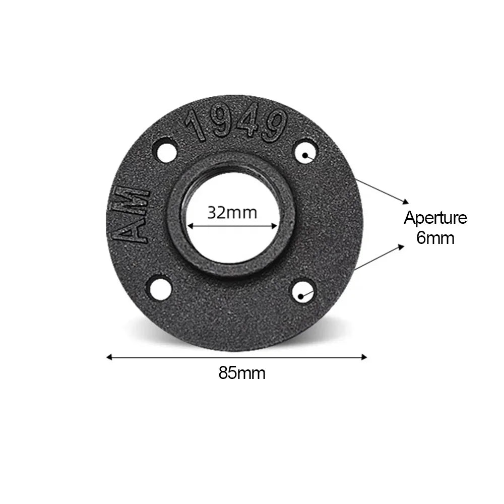 New Painted Floor Flange Black With Threaded Hole Iron Pipe Flange Industrial Vintage style Pipe Fittings Home Oasis Select 4 holes 1-- 16mm