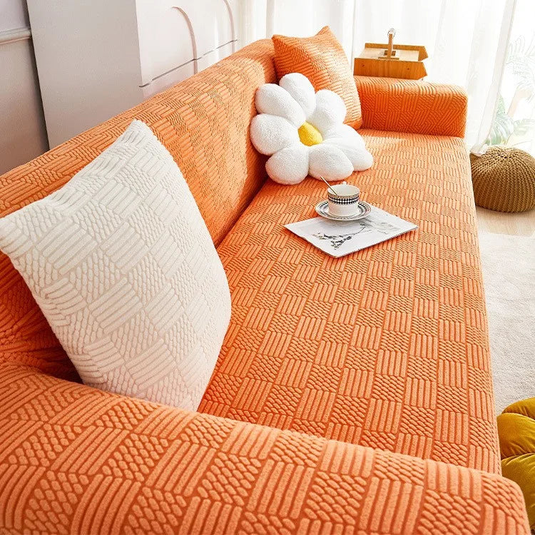 Bohemian Jacquard Velvet Sofa Cover for Autumn and Winter Thickened Plush, High-end Feel Cat Scratch-resistant Sofa Cover Oasis Select 4 people 235-300cm orange