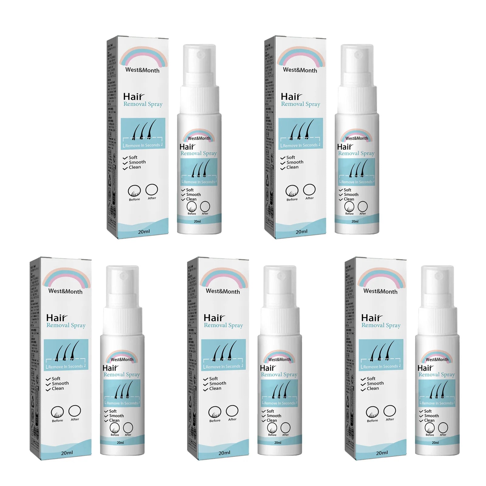 Hair Removal Spray Hair Growth Inhibitor Natural Painless Depilatory Spray Body Armpit Private Parts Hair Remover for Smooth Ski Oasis Select 5 x 20ml Boxed