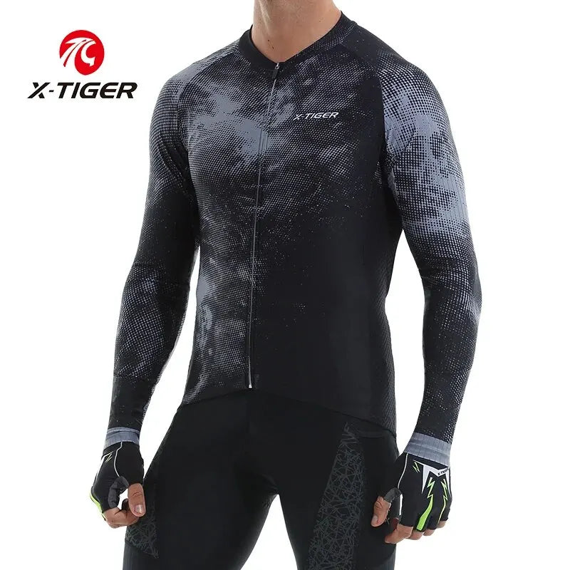 X-TIGER Men's Cycling Jersey Long Sleeves Breathable Bicycle T-Shirt Reflective Zipper Motocross Jersey Maillot Oasis Select