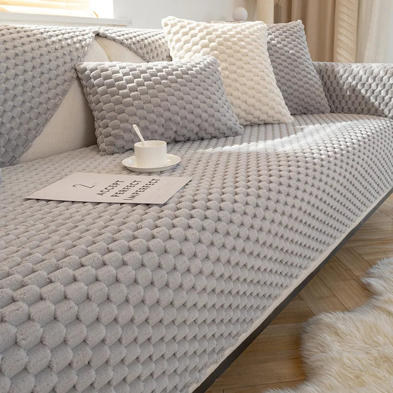 Winter Plush Sofa Cushion Thickened Seat Cushion Simple Modern Anti Slip Sofa Cover Fabric Household Goods Cover Sofa Oasis Select 110x240cm Grey