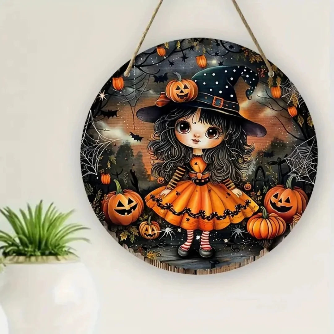 Halloween Wooden Wreath Logo Retro Pumpkin Head Horror Art Decoration Home Garden Courtyard Wooden Hanging Pendant Outdoor Props Oasis Select Style 14