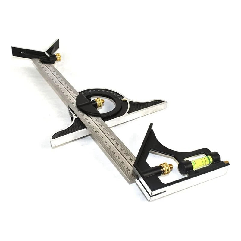 WISH Square Ruler Set Kit 300Mm (12Inch) Adjustable Engineers Combination Try None Right Angle Ruler With Spirit Level Oasis Select Photo Color