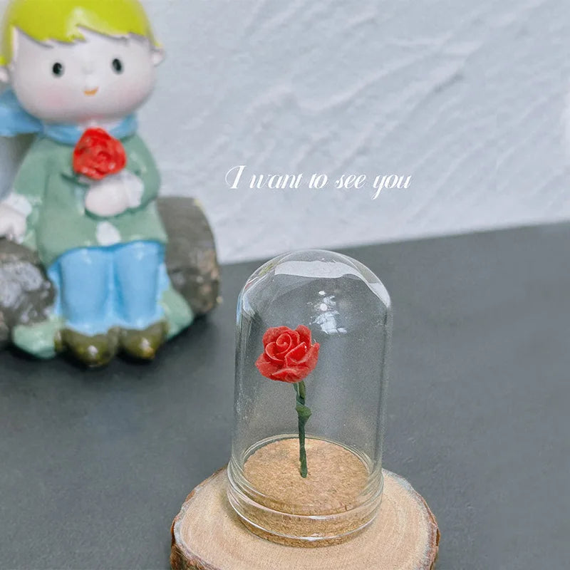 1/5 PCS Rose Under Glass Cloche – 1:12 Miniature for Dollhouse, Fairy Garden Paths & Micro Landscapes, Mini Simulation Models Oasis Select