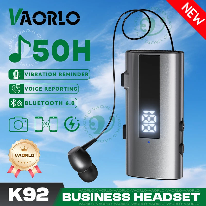 K92 Bluetooth 6.0 Lavalier Business Headset Call 30h/Music 50h Vibration Reminder LED Digital Display With Mic Wireless Earphone Oasis Select