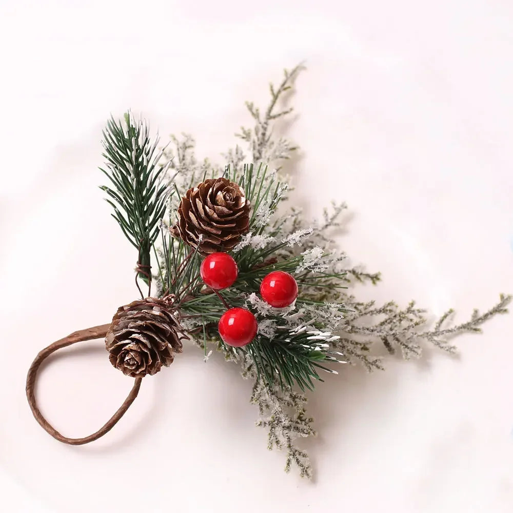 3pcs/6pcs/set Christmas Napkin Ring Red Pine Needle Wreath Napkin Buckle Hand Woven Napkin Loop Cloth Loop Oasis Select 3PCS-A