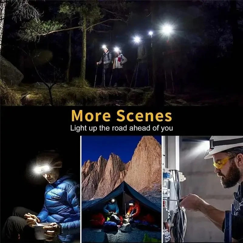 Powerful COB Headlamp Type-c/USB Rechargeable Head Flashlight Built-in Battery Outdoor Fishing Camping Lantern Waterproof Torch Oasis Select