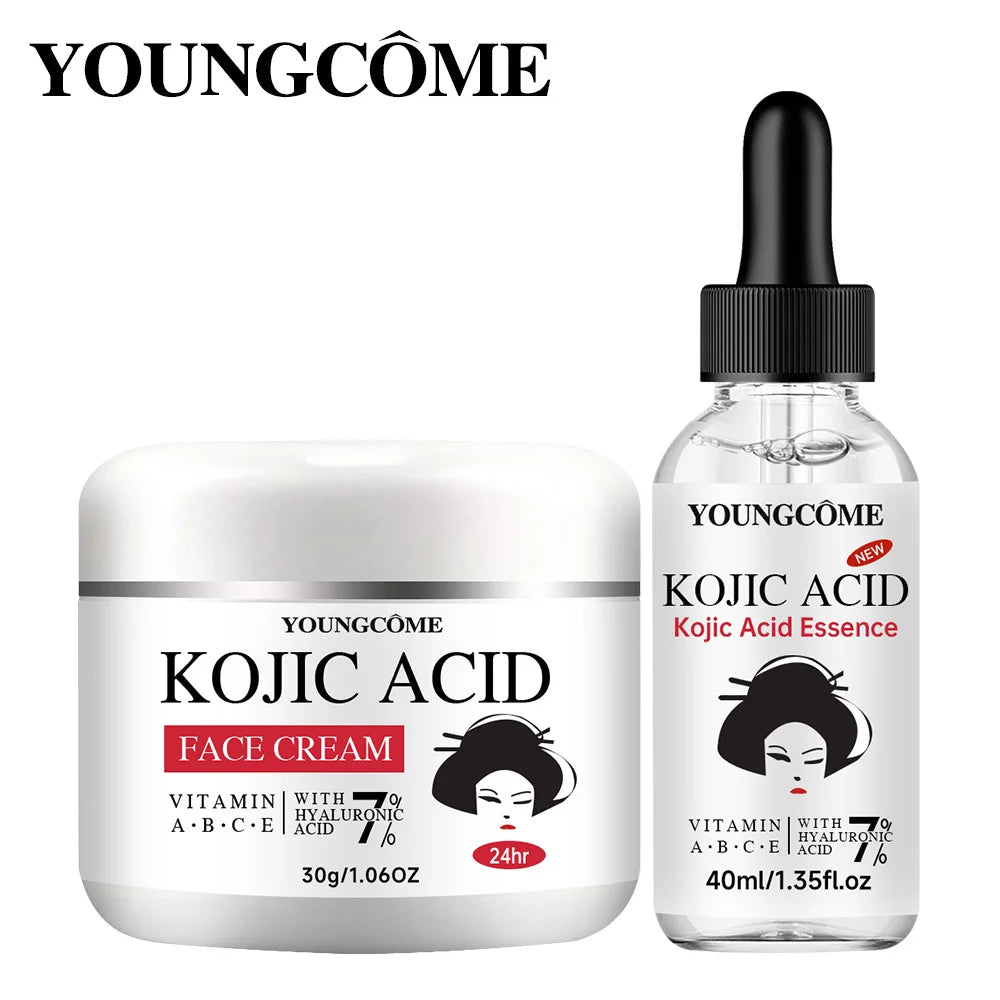 YOUNGCOME Kojic Acid Serum &Cream Bundle - Brightening Set for Dark Spots, Acne Scars, Anti-Aging Evens Skin Tone 2-in-1 Skincar Oasis Select