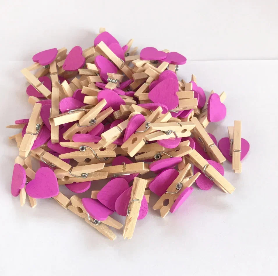 10/50pcs Red Heart Love Wooden Clothes Photo Paper Peg Pin Mini Clothespin Postcard Clips Home Wedding Valentine's Day Decorati Oasis Select Purple 50pcs