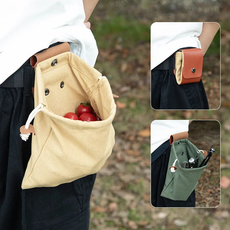 Outdoor Fruit Picking Bag Waist Hanging Tools Fanny Pack Bag Bundle Pocket Folding Canvas Tools Storage Bag Organizer Oasis Select