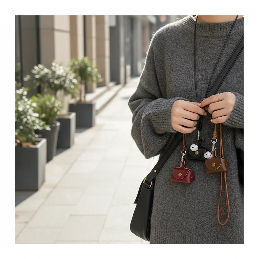 Retro Leather Mini Necklace Pouch | Earphone & Coin Storage Bag