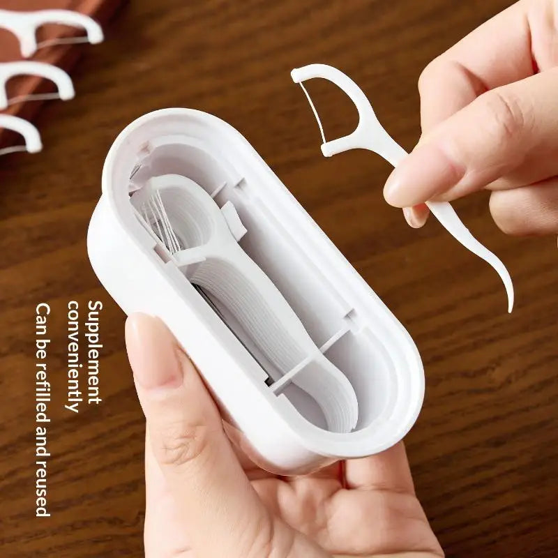 1set Portable Automatic Press-on Floss Dispenser Dustproof Sealed Dental Floss Organizer Household Storage Box Oasis Select