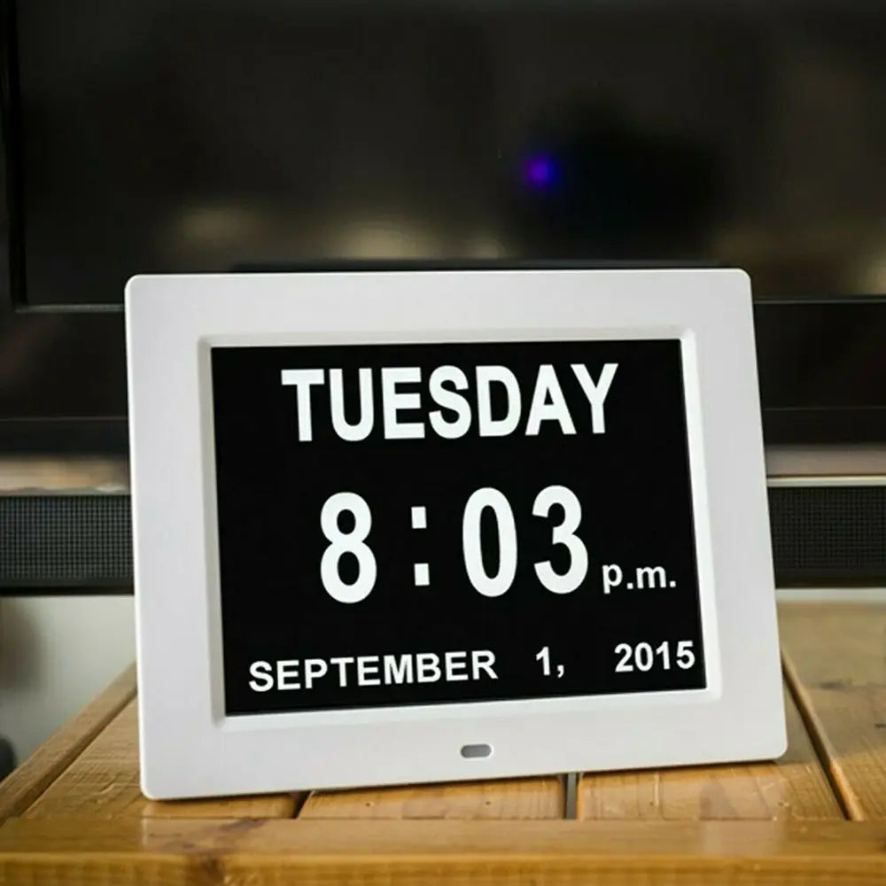 Day Month Year Date Time LCD Screen Dementia Table Home Decor Digital Clock Calendar Alarm Clock Oasis Select