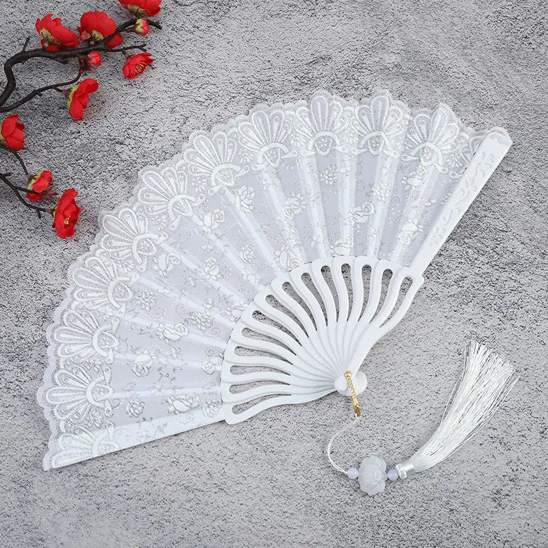 Little Flower Rose Folding Fan Ancient Style Held Dance Fans Party Wedding Prom Dancing Summer Fan Accessories Oasis Select
