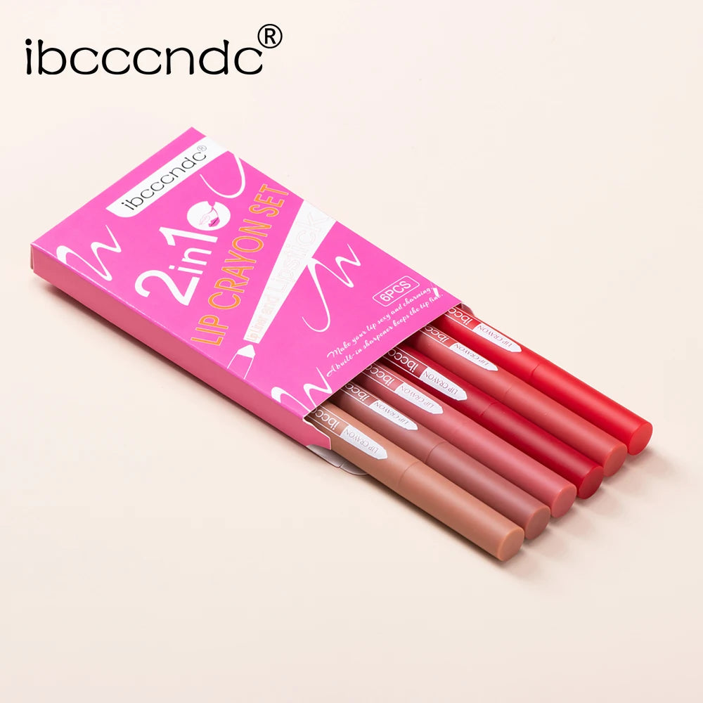 ibcccndc 6-Pc Matte Lip Liner & Lipstick Set | Built-In Sharpener