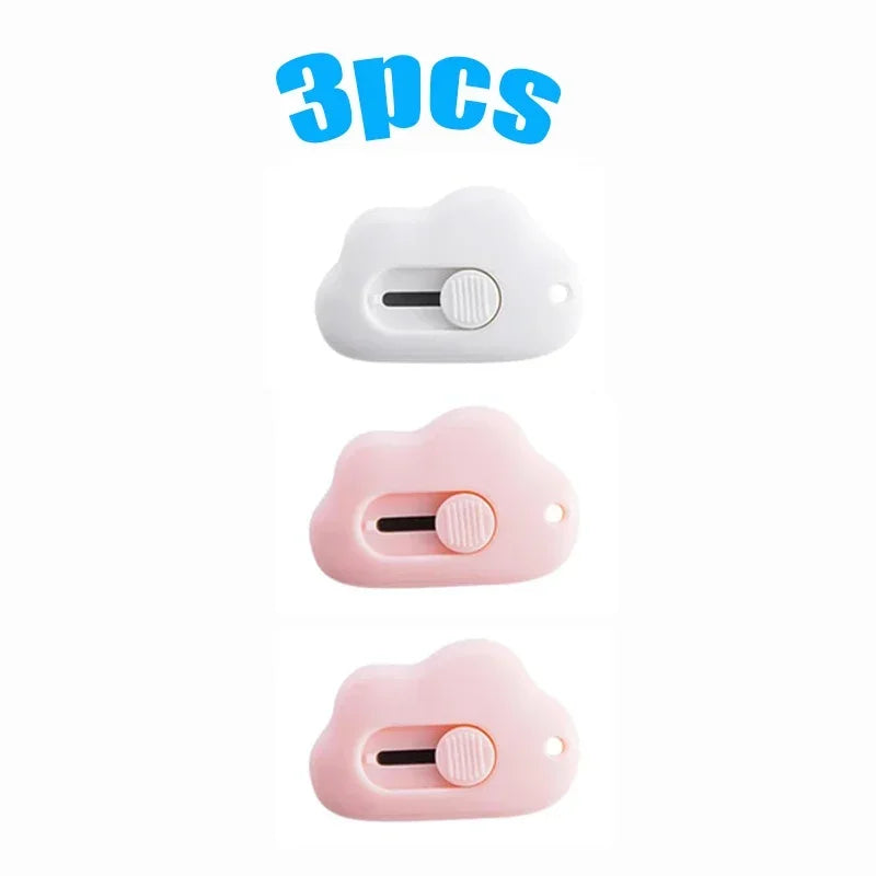1/2/3pcs Kawaii Mini Cloud Art Utility Knife Express Box Cute Knife Paper Cutter Craft Wrapping Refillable Blade Stationery Oasis Select 3pcs mix 2