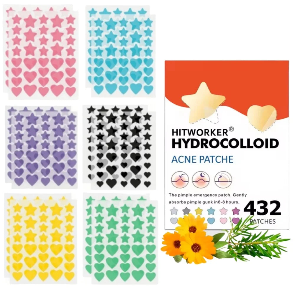 432 Colored Colloidal Acne Patch - Alcohol free, odorless, non irritating, cute star shaped acne sticker, invisible acne sticker Oasis Select 432pcs-A