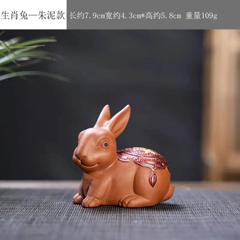 Zisha Twelve Zodiac Creative Tea Pet Ornaments Nurturable Tea Play Tea Accessories Cute Zodiac Small Ornaments Oasis Select Zhu Ni x Rabbit