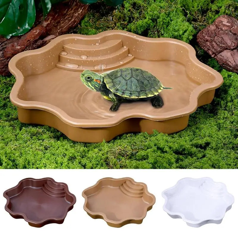 Turtle Pool Large Reptile Turtle Bathing Tub Feeding Bowl Lizards Habitat With Ramp Tortoise Feeder Bowl for Small Geckos Turtle Oasis Select